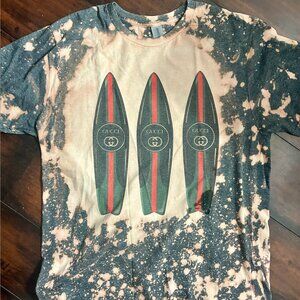Custom Bleach Dyed T-shirt with Luxury GG Surfboard Beach Graphic